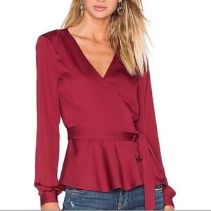 L’Academie Satin Wrap Long Sleeve Blouse Red Small
